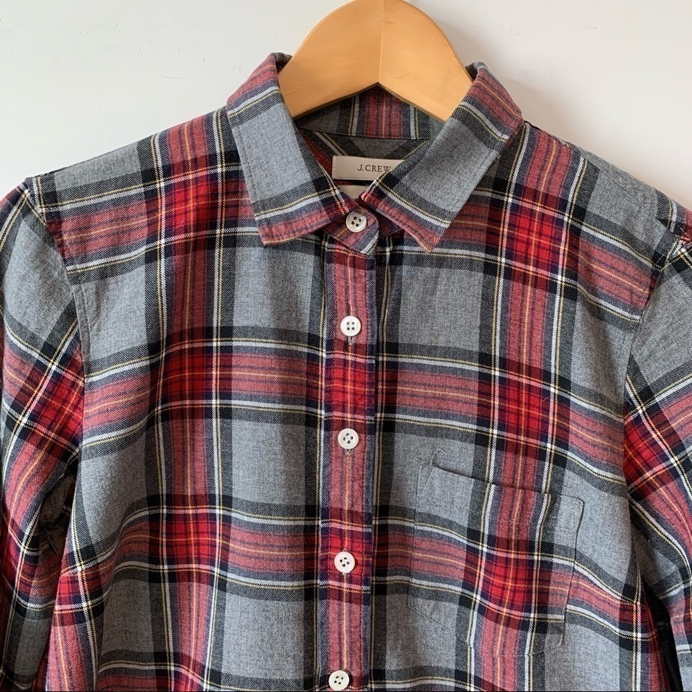 J. Crew Grey & Red Plaid Boy Cotton Button Down Shirt Size 0
